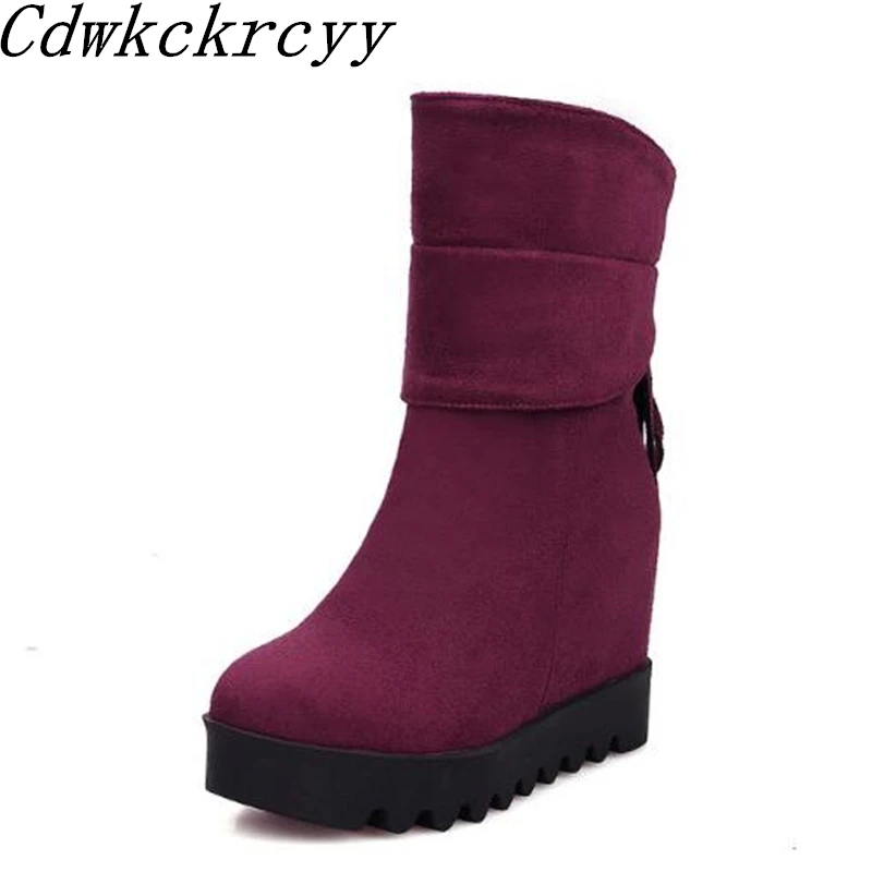 

Women Boots Autumn winter New style Suede Grind Thick bottom Internal increase Muffin bottom Waterproof High-heeled Winter boots