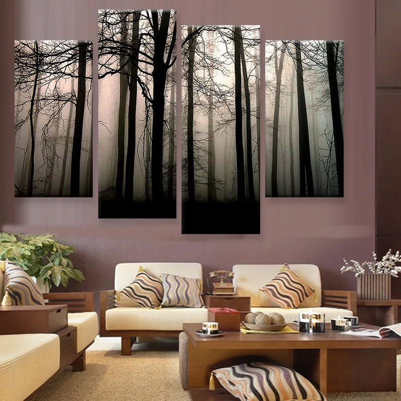 4 Panelen Bos Dawn Tall Tree Modern Wall Art Home Decoration Bos Dawn Tall Tree Modern Wall Art