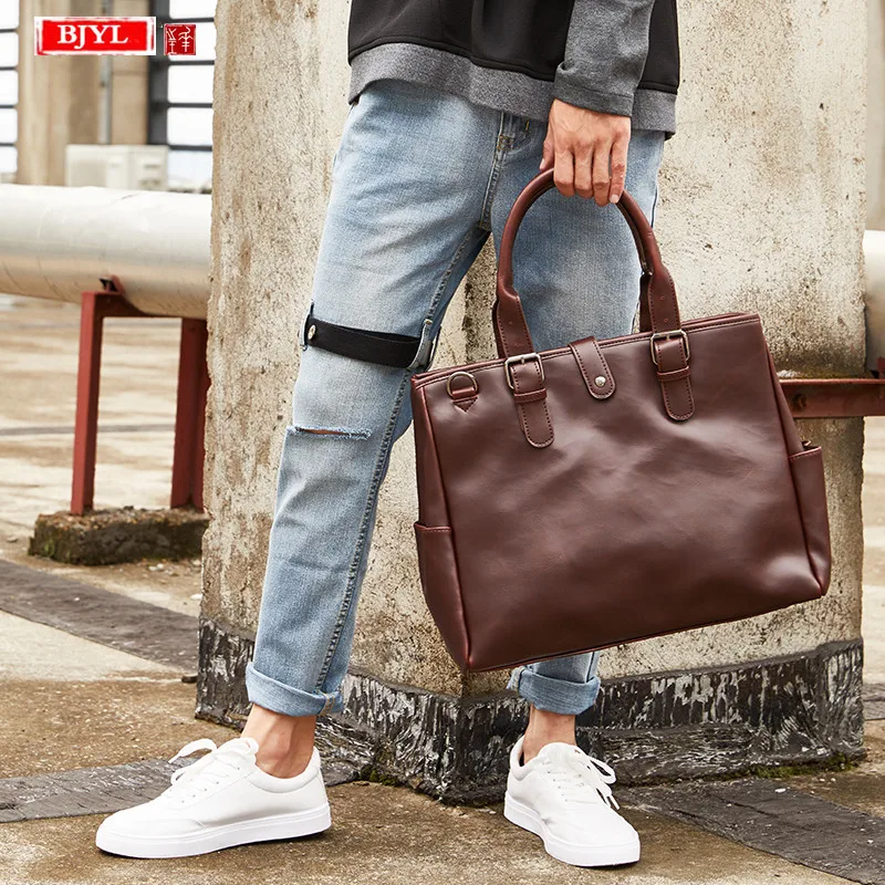 

New business men's briefcase casual slung large capacity handbag male trend shoulder messenger bag 14 inch laptop briefcases