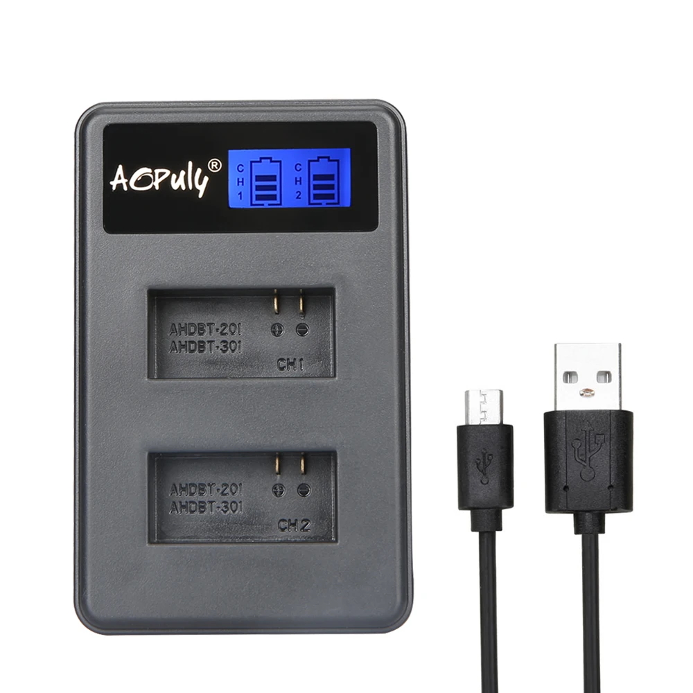 AOPULY зарядное устройство для камеры AHDBT-301 AHDBT 301 AHDBT-201 LCD двойное USB GoPro Go Pro Hero3 3 +