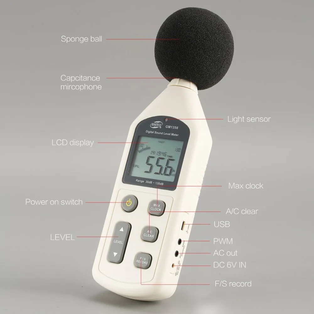 Измерительный прибор для измерения уровня шума, дБ метр 30~ 130 дБ, мини аудио измеритель уровня звука, децибел, монитор GM1356
