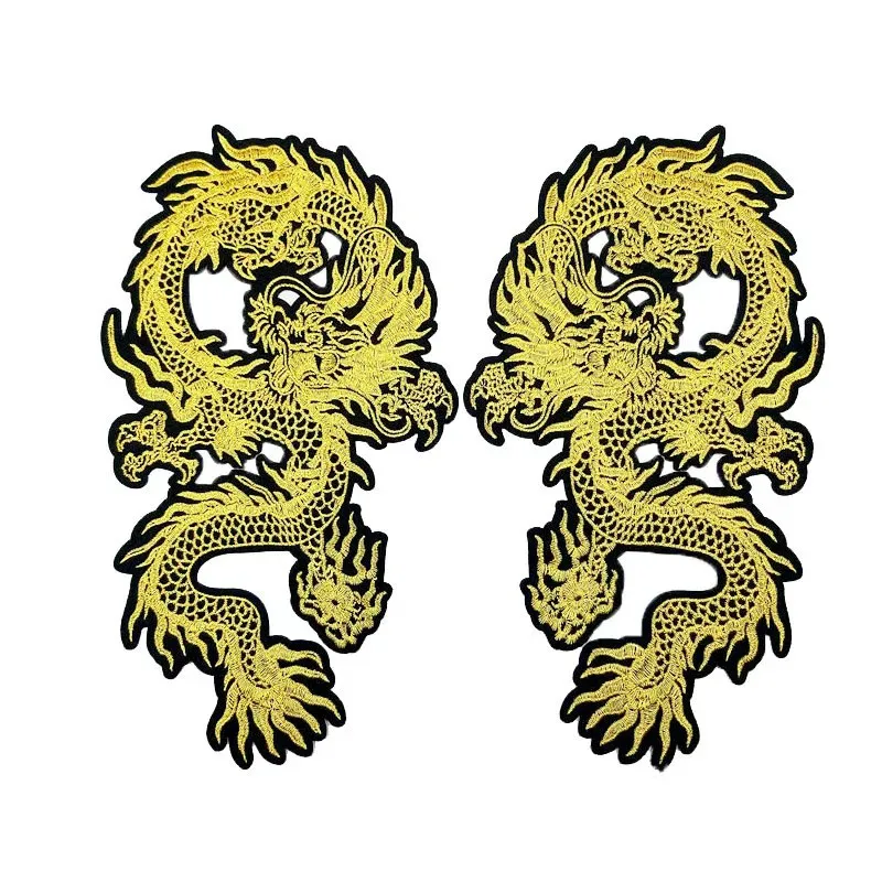 1piece Cool Gold Dragon Patches Iron On Embroidery Applique Patches For 