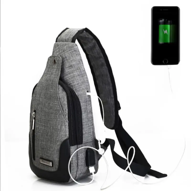 Canvas Men Chest Packs Multifunctional Men Messenger Bags USB Charge ...