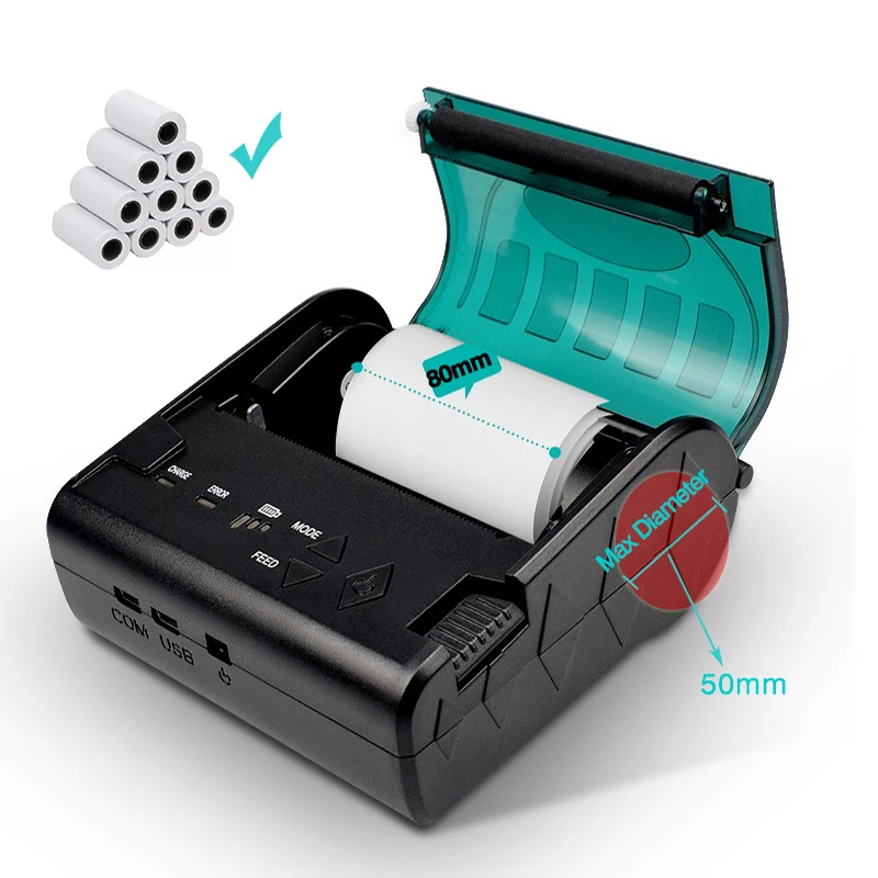 

80x40mm Portable Bluetooth Thermal POS Printer With 2000Amh Battery 90mm/s USB Wireless Mobile Printer for Takeaway Logistics