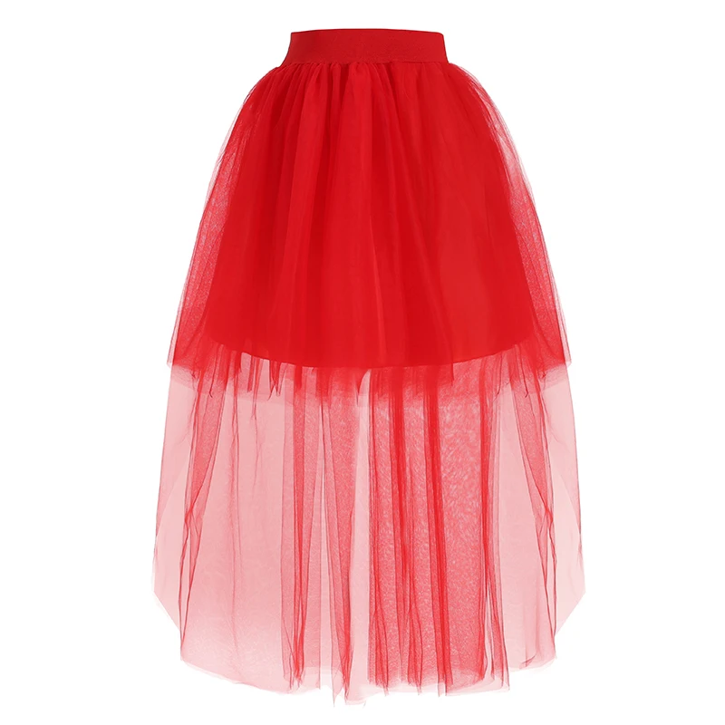 Модная высокая низкая красный платье с фатиновой юбкой короткое спереди и длинное сзади белая женская нижняя юбка мягкая сетка нижняя юбка
