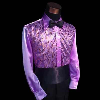 Осенняя белая золотой блестка Свадебная Мужская рубашка костюм украшение певицы одежда - Цвет: Фиолетовый