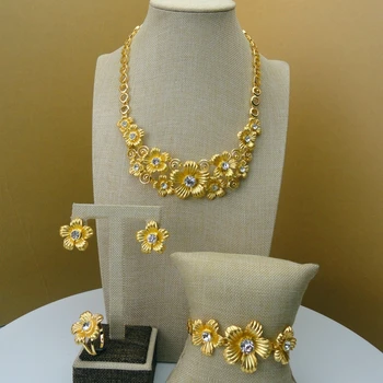 

Yuminglai 2019 New Design Flowers Luxury Dubai Jewlries Ladies African Stone Jewelry Set FHK5619