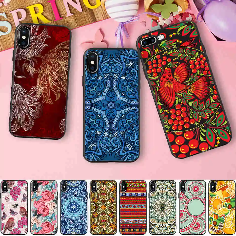 

Minason khokhloma Russian Mandala Pattern Soft Silicone Phone Case for iPhone X 5 S 5S XR XS Max 6 6S 7 8 Plus Cover Capinhas