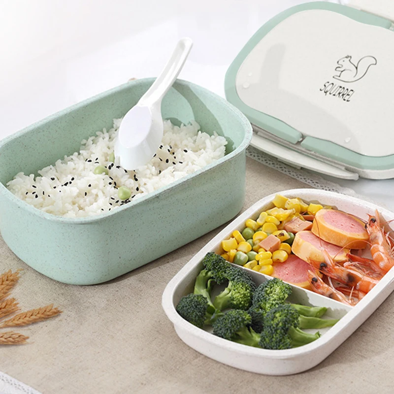 

Double student lunch box Natural Eco-Friendly wheat straw lunch box Bento box dumpling box Square Leak-Proof Food Container