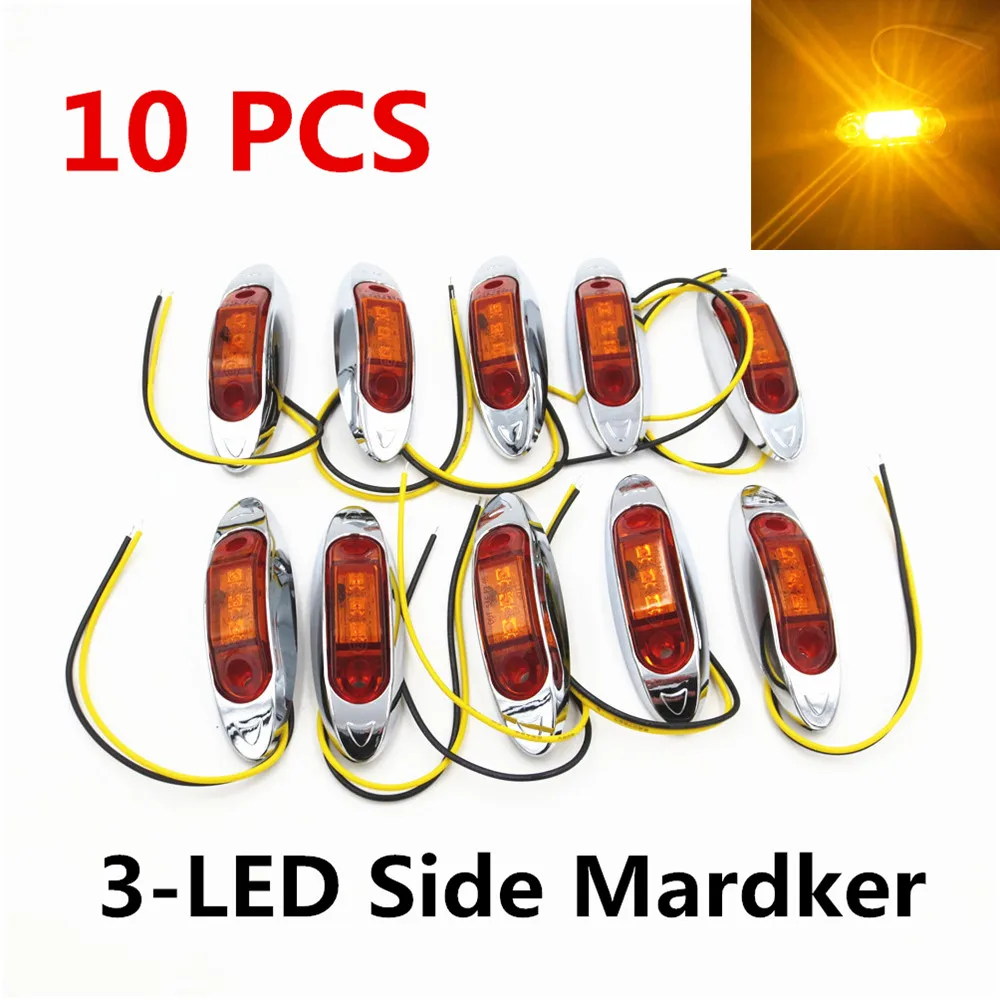 

CYAN SOIL BAY 10PCS 3LED AMBER Waterproof Side Marker Lights Clearance Lamp Trailer Truck Bus Car 3 LED 12V 24V