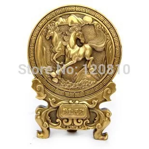 

Copper Madaochenggong relief bronze horse feng shui ornaments crafts table plaque screen sit home accessories statue