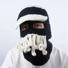 Новинка трикотажные теплые Для мужчин Для женщин Кепки s ручной работы Забавный осьминог Hat крючком Череп Зима бородатый шапочки Ветер Маска Кепки Touca gorro