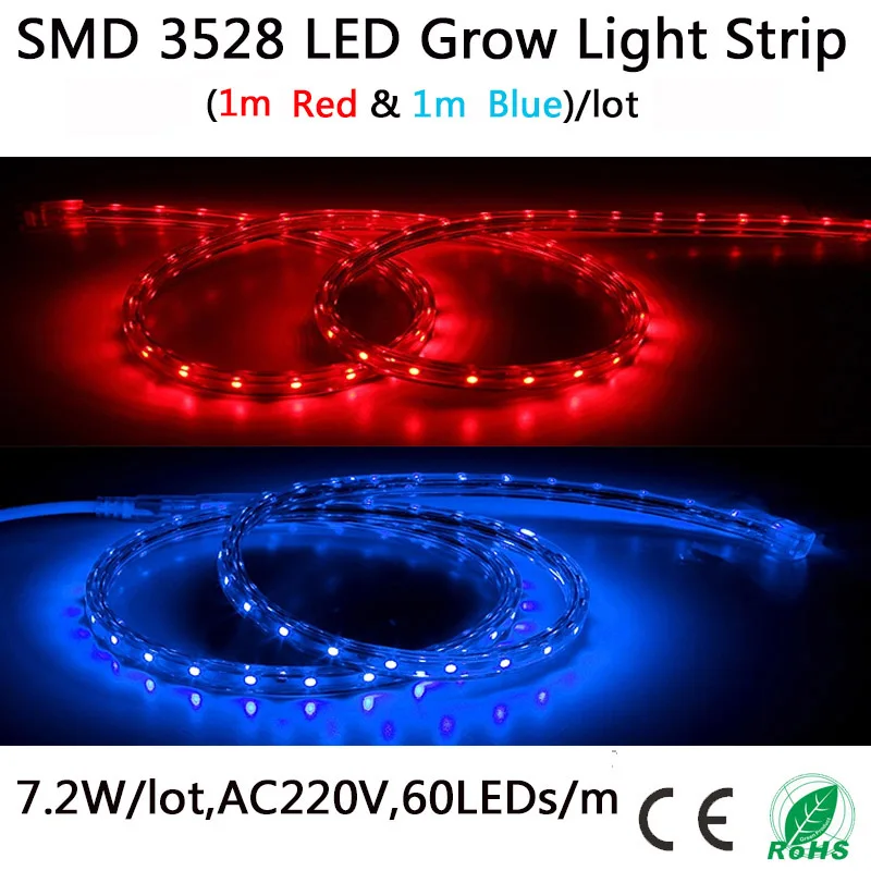 

(1M Red & 1M Blue) 220V SMD LED Grow strip light, Provide illumination for seedling and plants in grow tent
