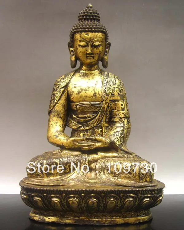 

00751 18.9" Old Tibet Tibetan Gilt Bronze Shakyamuni Buddha Statue
