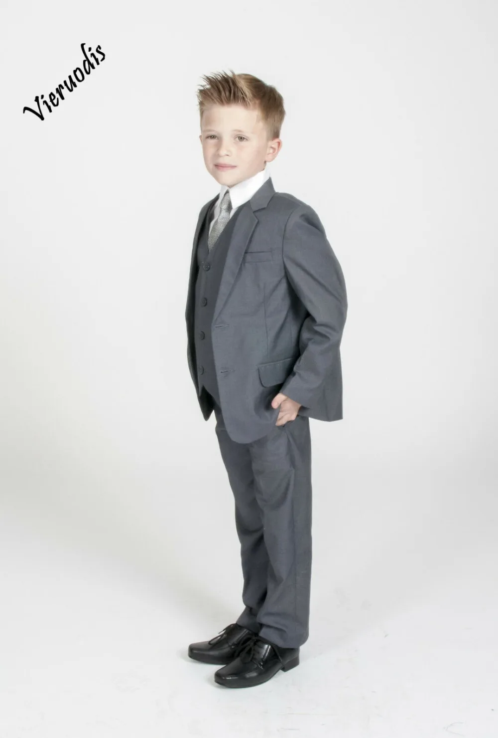 115-1    Boys Suits 3 pcs Boys Wedding Suits  Page Boy Suits Grey Black 2 to 12