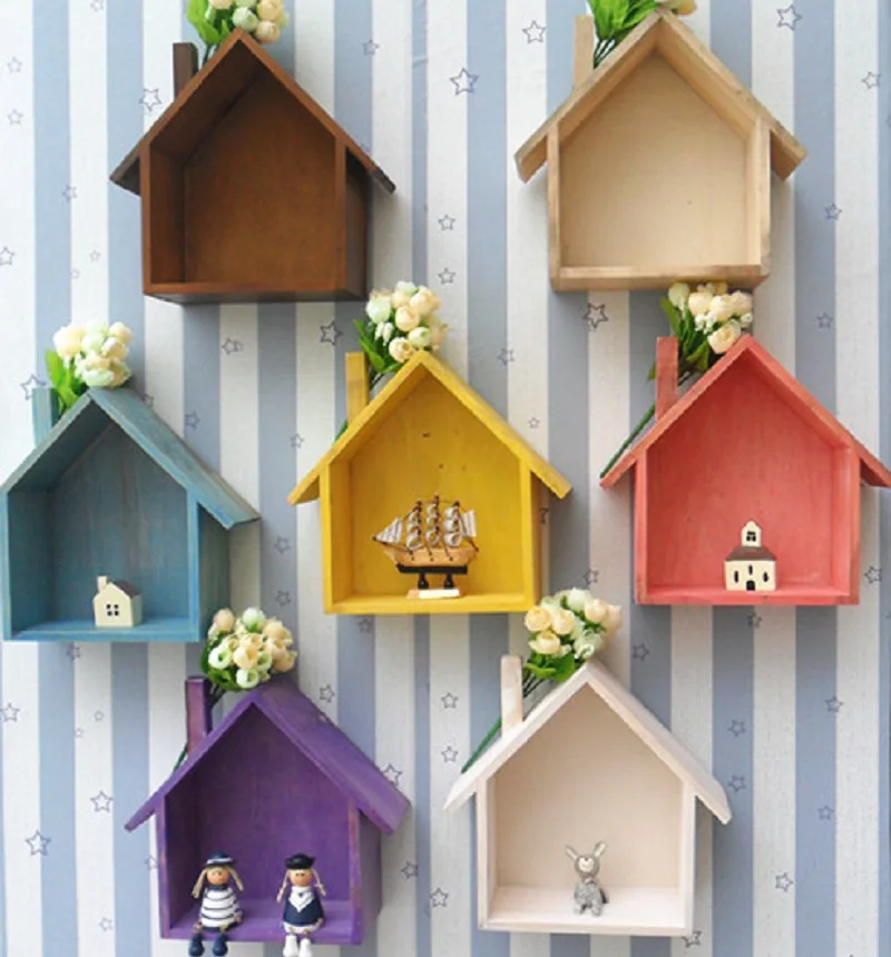 Lovely 7 Colors Mediterranean Style Wood Doll Houses Kids Baby Girls Room Wall Decoration Toys Western