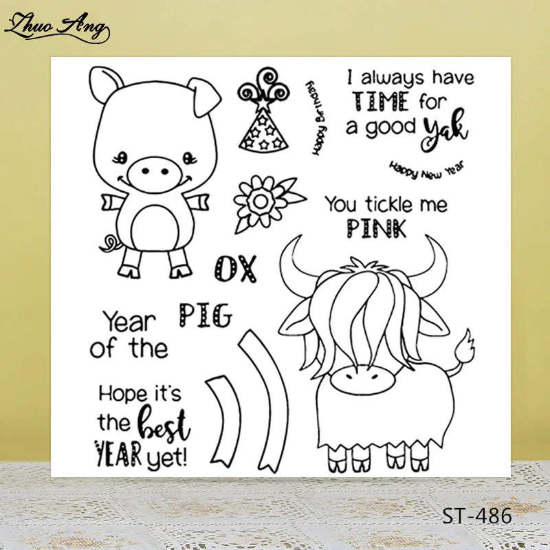 

ZhuoAng Cartoon cow and pig Transparent Clear Silicone Stamp/Seal for DIY scrapbooking/photo album Decorative clear stamp