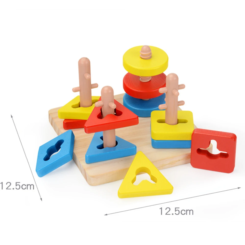 Детские деревянные игрушки Обучающие игрушки Монтессори башня Модель игры здание 4 столба соответствующие цвета формы деревянные 3D головоломки игрушки