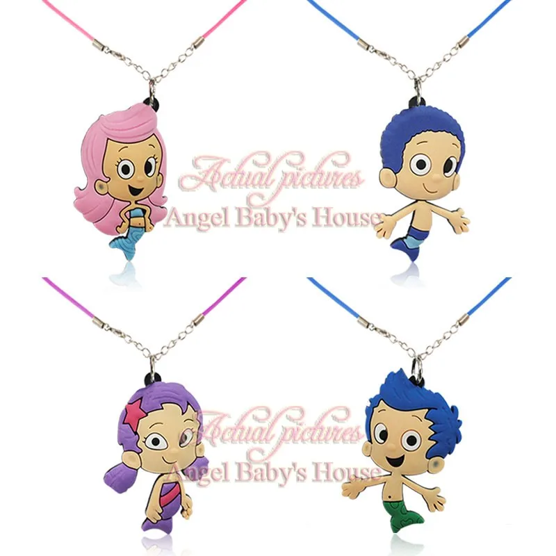 4PCS Bubble Guppies Cartoon Soft PVC Pendants +51cm Necklaces Kids