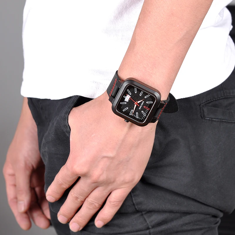 BOBO BIRD Men Watches Wooden Saat erkek Wristwatches Male Japanese movement Square Show Date Gift Cuostom logo in Wood Gift Box