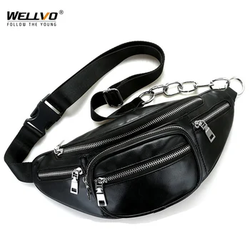 

Men's Multifunctional PU Leather Waist Packs Women Portable Chest Bags Mini Shoulder Bag Phone Purse Chain Strap Pack XA128WC