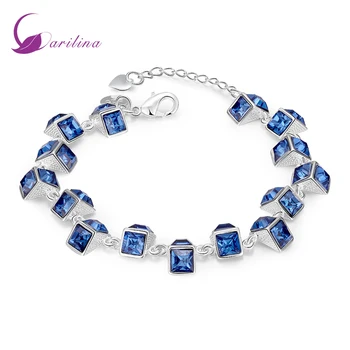 

Garilina Charms Silver Original Deep Blue Cubic Zirconia Silver Color Bracelets Bangles Fashion Jewelry 20cm 7.87 Inch B2004