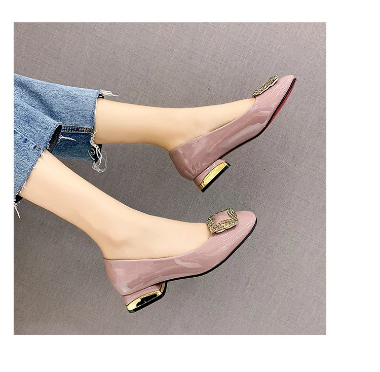 Woman Patent Leather Pumps Point toe New Autumn Classic Heel Pink Patent Leather Size 33-43 Office Lady High heels