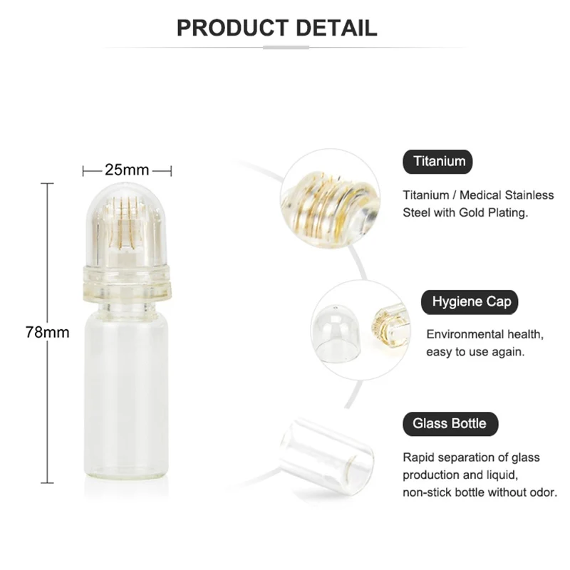 24K позолоченные 64 штифта 0,25 мм микро иглы Дерма ролик с бутылкой Автоматическая сыворотка инфузионный против морщин отбеливающий импортный инструмент