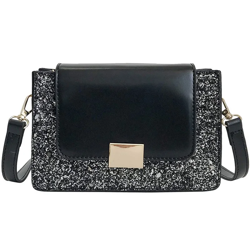 

New Fashion Sequins Leather Lock Small Square Bag Wild Shoulder Messenger Bag