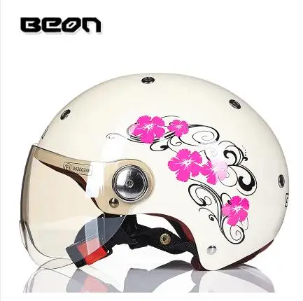 Винтажный мотоциклетный шлем для женщин с открытым лицом, мотоциклетный шлем для гонок, дорожный Электромобиль, каск, dirtbike capacete casco casque ECE - Цвет: bright white flower