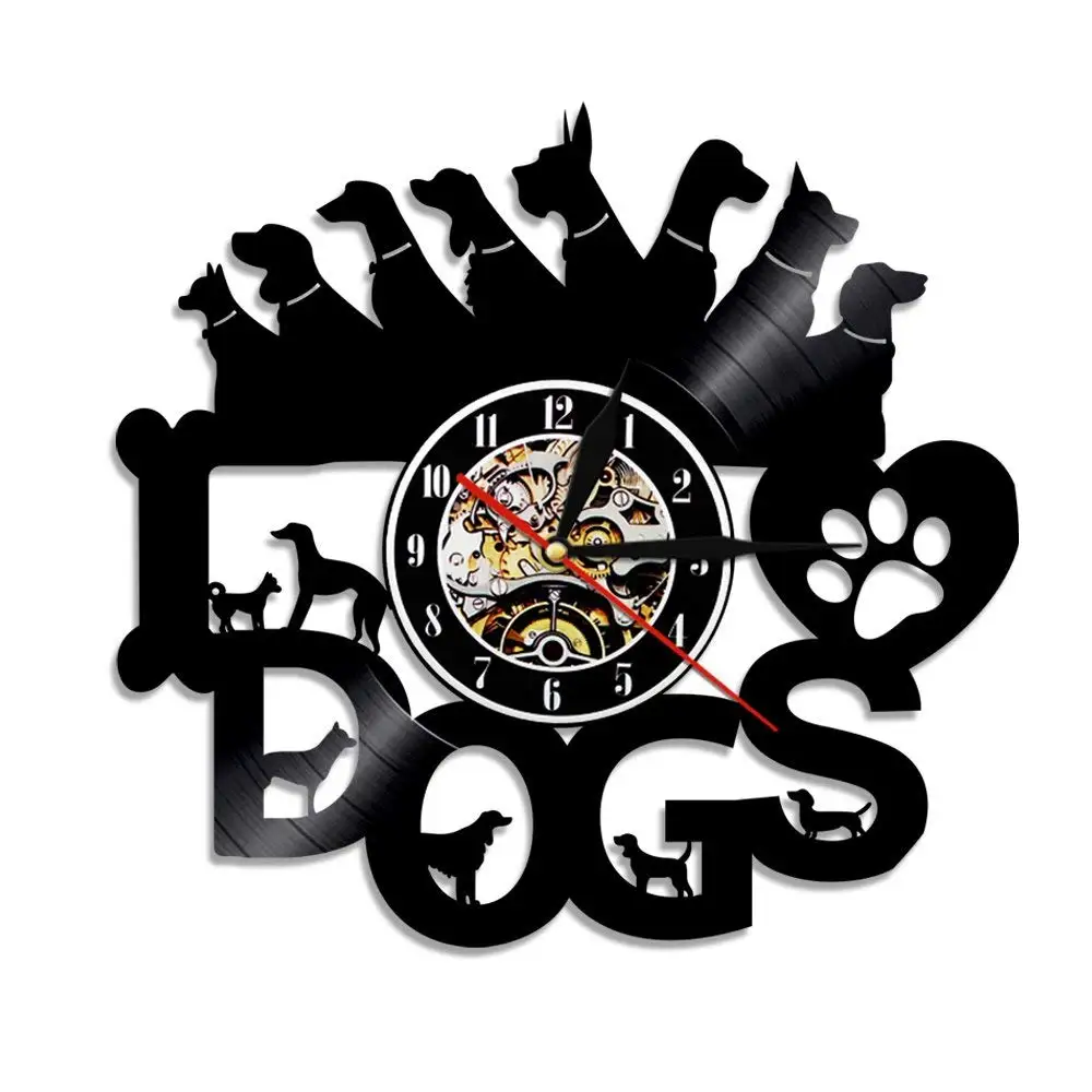 Shinestore Lovely Dogs Vinyl Record 3D Wall Clock For Pet Dog Lovers