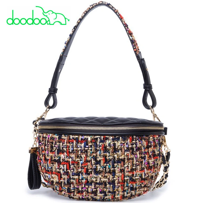 

2018 New Autumn Wool Knitting Saddle Luxury Fashion Plaid Lattice Shoulder Messenger Bags Women Purse and Handbags Channels Bags