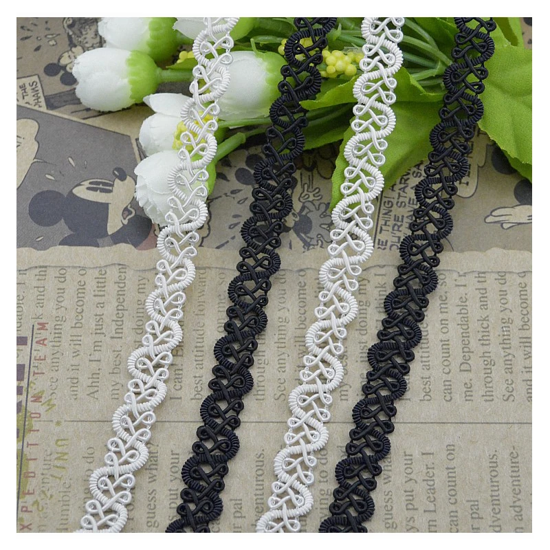 

DIY Clothing Lace Fabric Curve S-type Lace Trim for Sewing Decoration,1.2cm Wide Braided Lace Ribbon Beige Black Lace