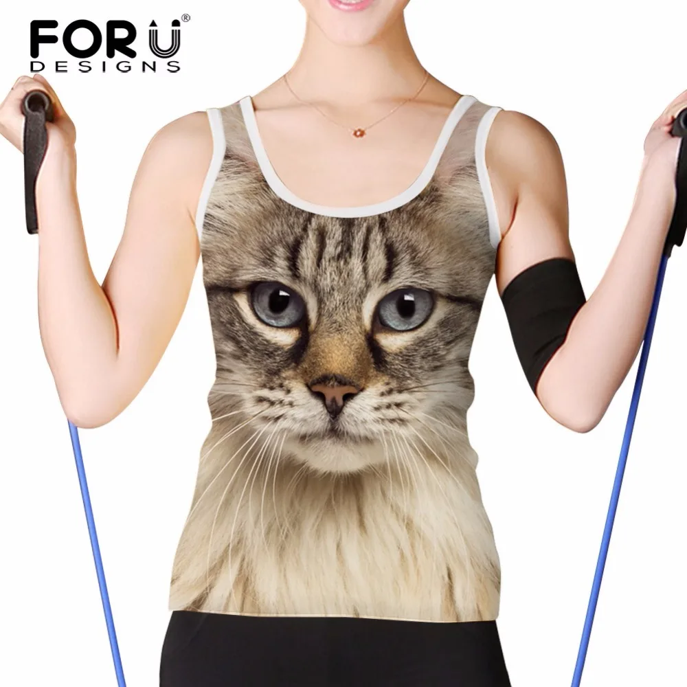 

FORUDESIGNS Women Spandex Tank Tops Fitness Casual Sleeveless Shirts for Ladies Tank Tops Women 2018 3D Animal Cat Print Vests