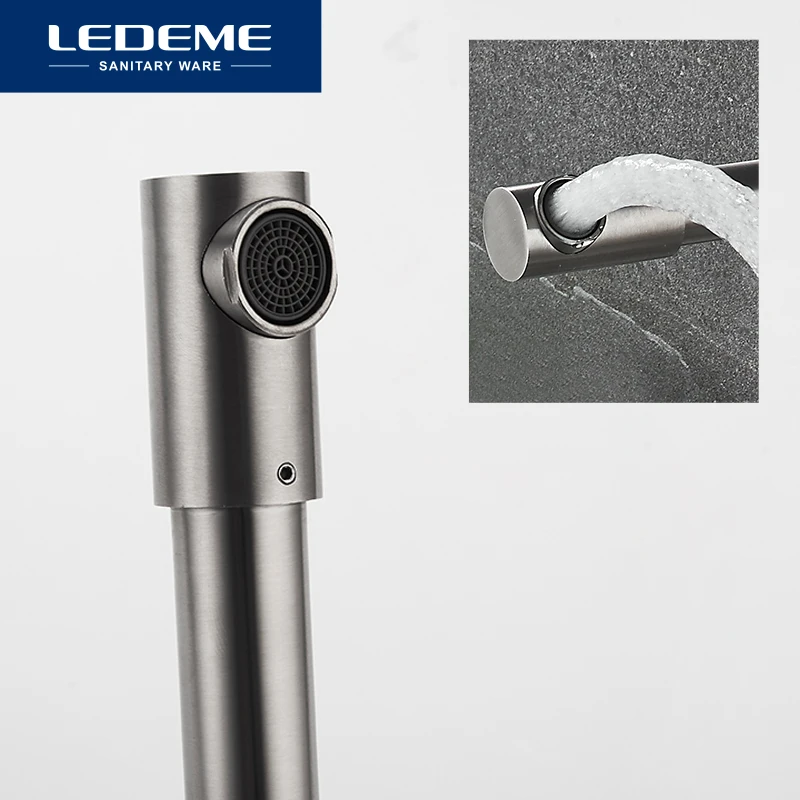  LEDEME Stainless Steel Kitchen Faucet Lead-free Folding Mixer 360 Degree Swivel Single Handle Kitch - 32853768965