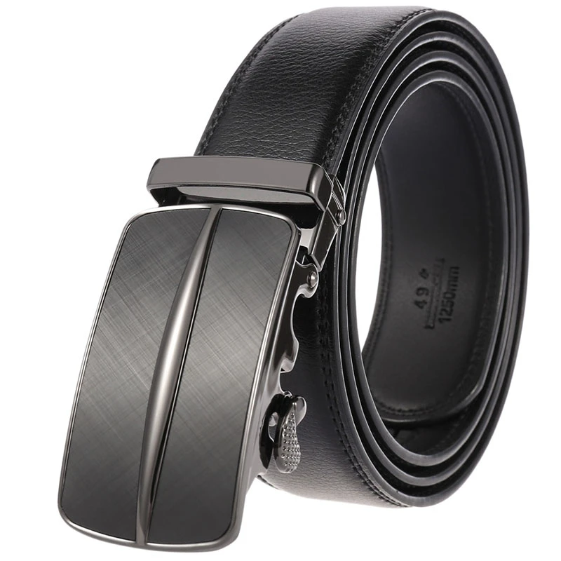 Luxury Men’s Leather Dress Belt With Sliding Ratchet Automatic Silver Buckle Hot