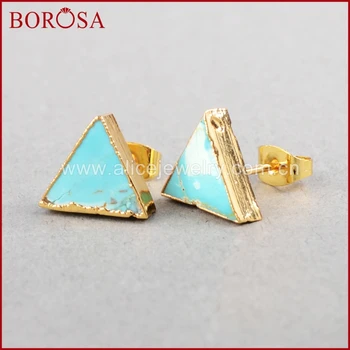 

BOROSA Natural Blue Stone Druzy earring stud earring Triangle Selfdesign druzy earrings fashion retro style jewelry G0472