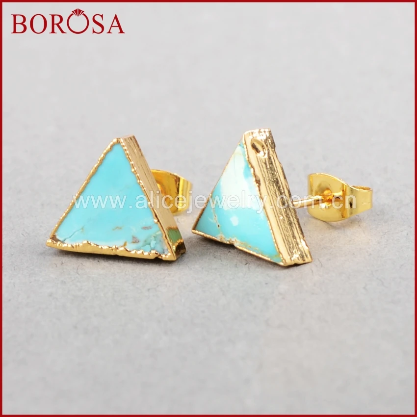 Серьги-гвоздики BOROSA с натуральным голубым камнем серьги-гвоздики треугольным