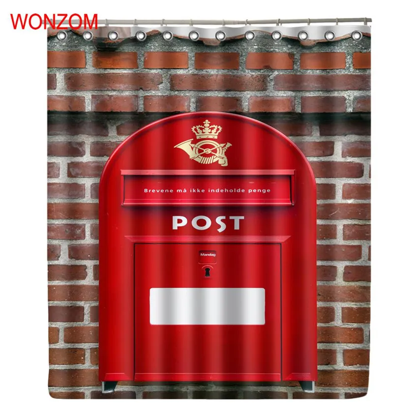 

WONZOM 3D Polyester Postbox Shower Curtains with 12 Hooks For Bathroom Decor Modern Telephone Booth Bath Waterproof Curtain Gift