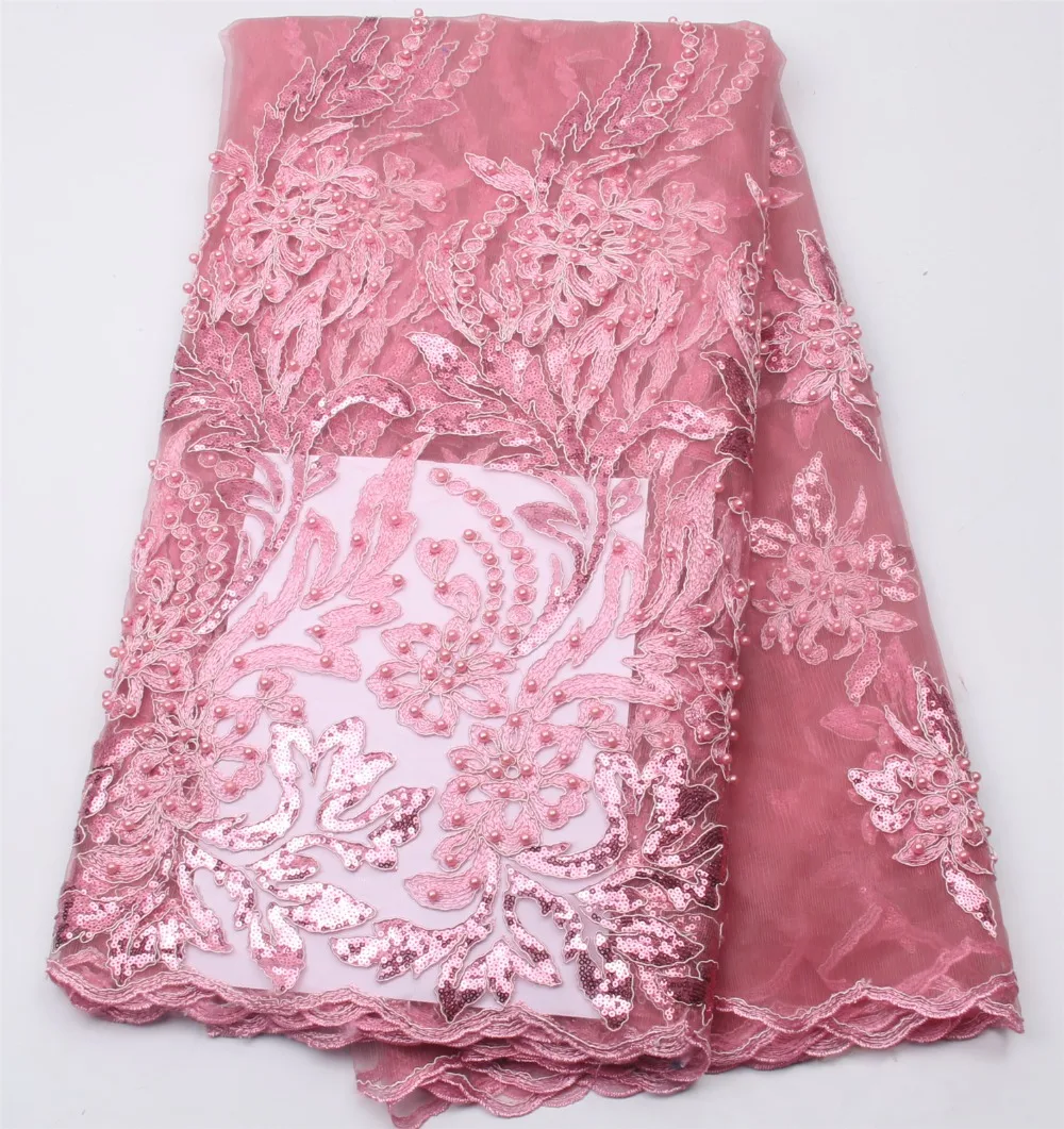 

African pink sequins wedding Tulle Lace Fabric 2016 Latest African French net Lace with beautiful sequins NA304B-3