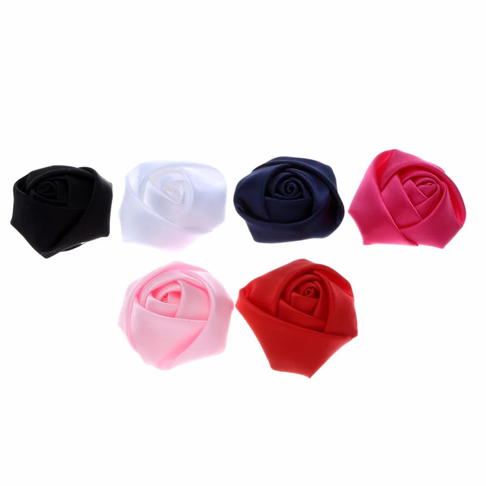 

100pcs/lot 1.96'' Mini Rose Flowers Satin Ribbon Flat Back DIY Accessories Handmade Rolled Rosettes For Hair Clip Or Headband
