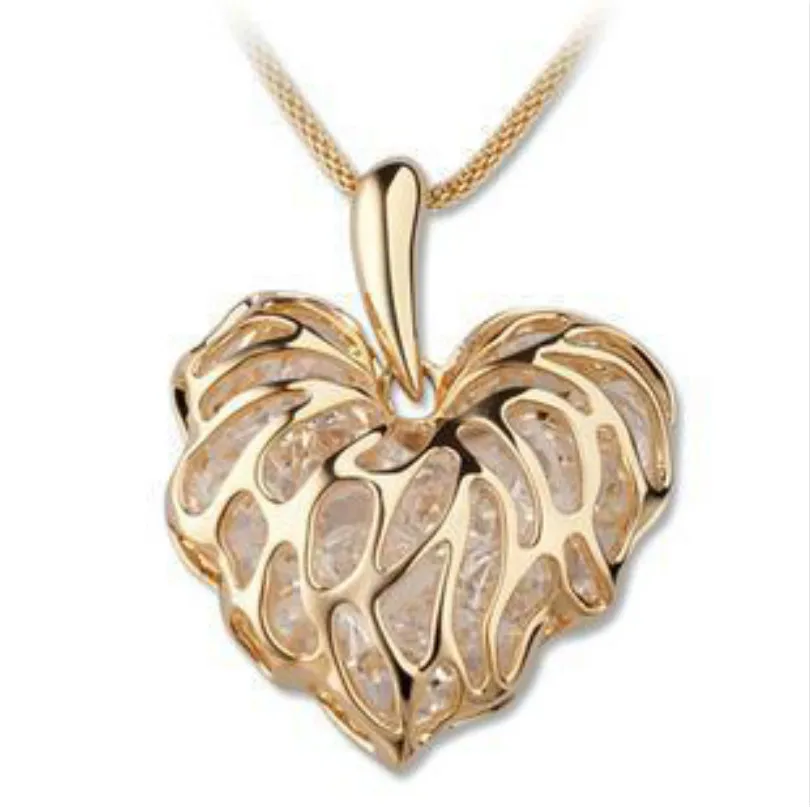 

Hollow Gold Love Leaves Built-in Sparkling Zircon Sweater Chain Ornaments European And American Long Necklace Statement Necklace
