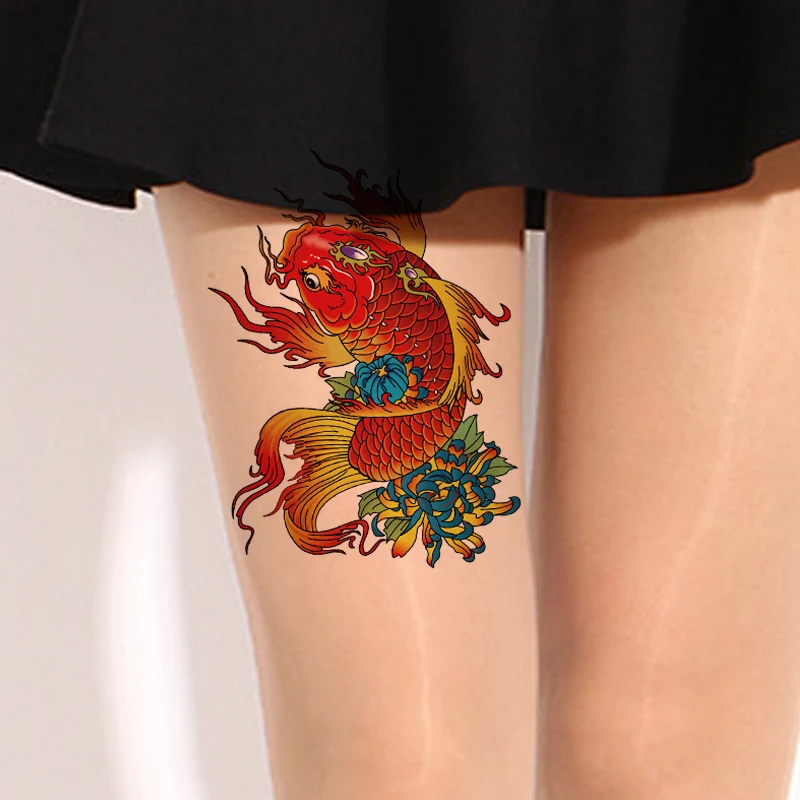 

One-sided Leg Printed Thin Silk Socks with Chinese Style Koi Patterns
