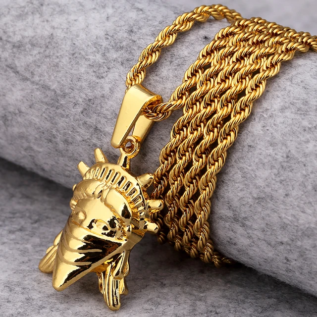 Dijes para hombres y mujeres, Estatua de la estatua rebelde americana, regalos, collares, de oro, cadenas de Hip Hop de Nueva York _ - AliExpress Mobile