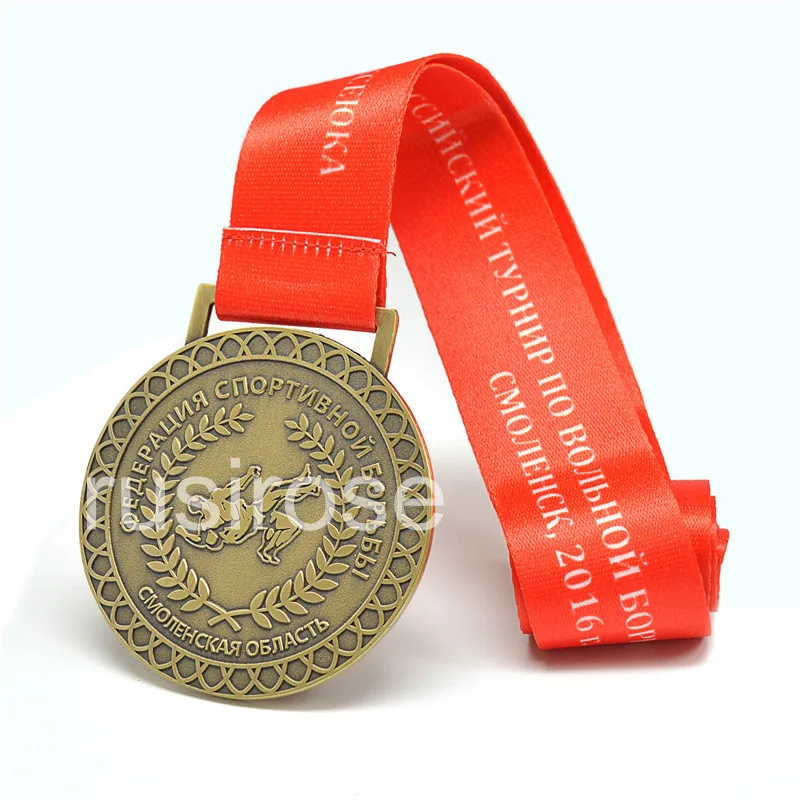Русская борцовская медаль, русская 3D двухсторонняя медаль, бронзовая брошь в виде медали