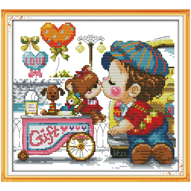

Kiss(boy) Counted Cross Stitch 11CT Picture Printed 14CT Cross Stitch Set cartoon Cross-stitch Kits Embroidery Needlework