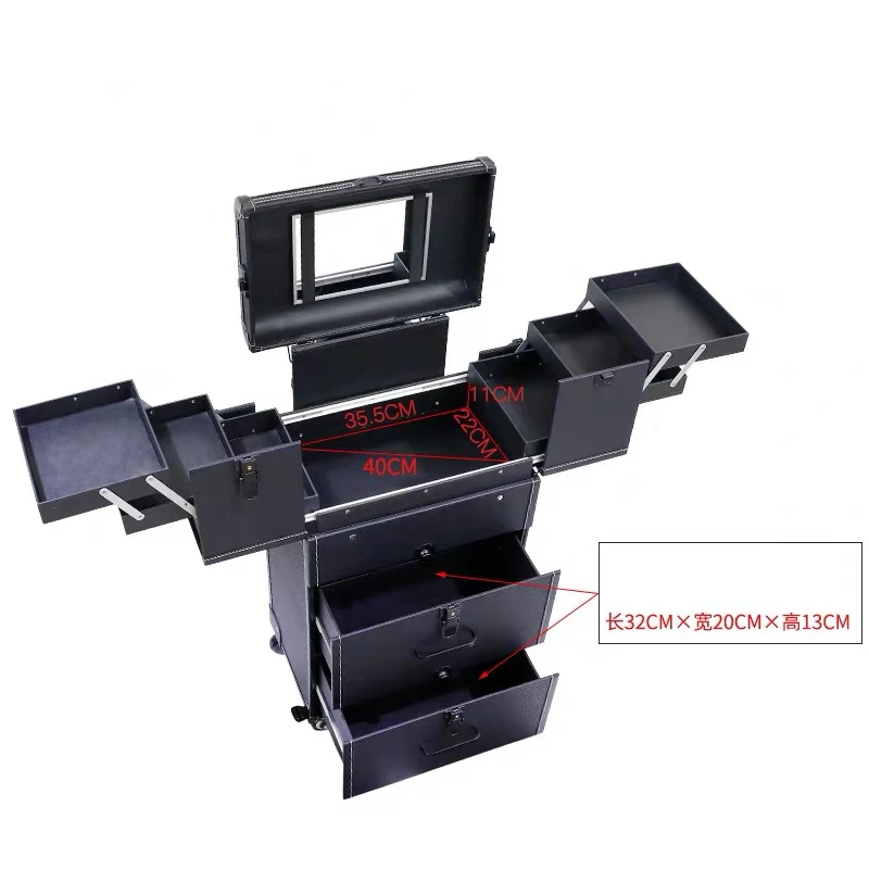 New Women multi-layer trolley cosmetic baggage makeup rolling luggage trolley suitcase beauty tattoo manicure carry on toolbox