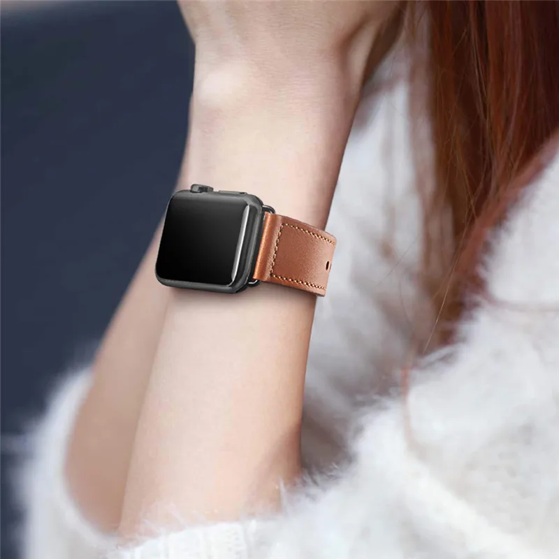 Ретро Кожаный ремешок для мужчин из натуральной кожи для Apple Watch band 44 мм 40 мм для Apple ремешки для часов 42 мм 38 мм серия 4 3 2 1 ремешок для часов