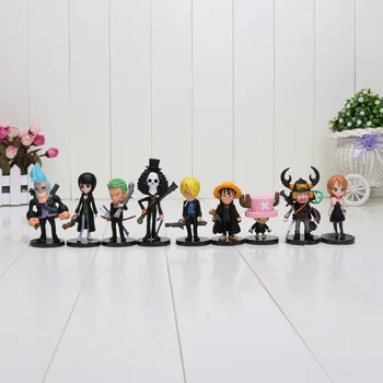 

ONE PIECE Luffy Nami Chopper Zoro Sanji Brook Golden Lion Shiki pvc figure dolls all black clothes cute mini toy