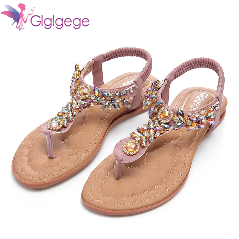 

Glglgege 2018 Summer sandals Women Buckle Strap Luxurious Blue Crystal Chain Transparent OpenToe Fasnion Flat with Sandals Shoes